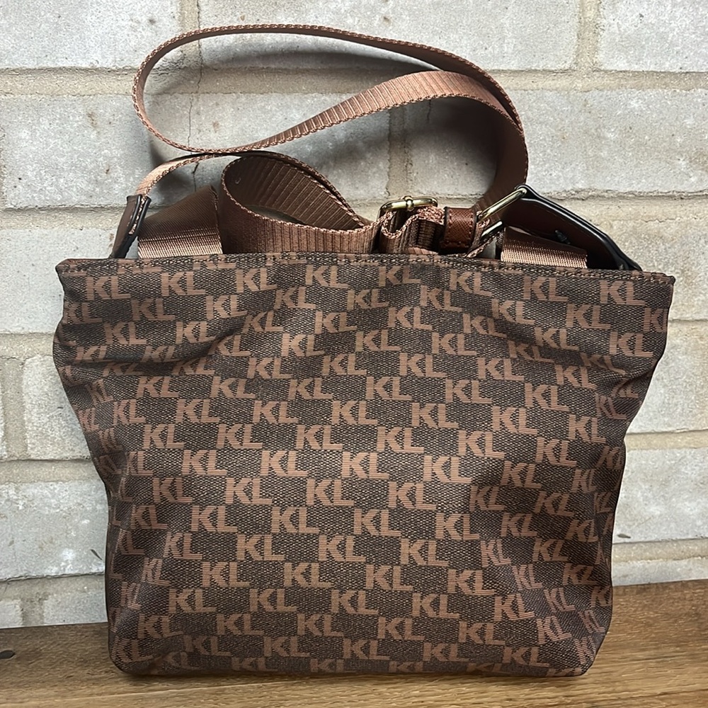 Karl Lagerfeld Brown Monogram Crossbody Bag - Picture 7 of 16